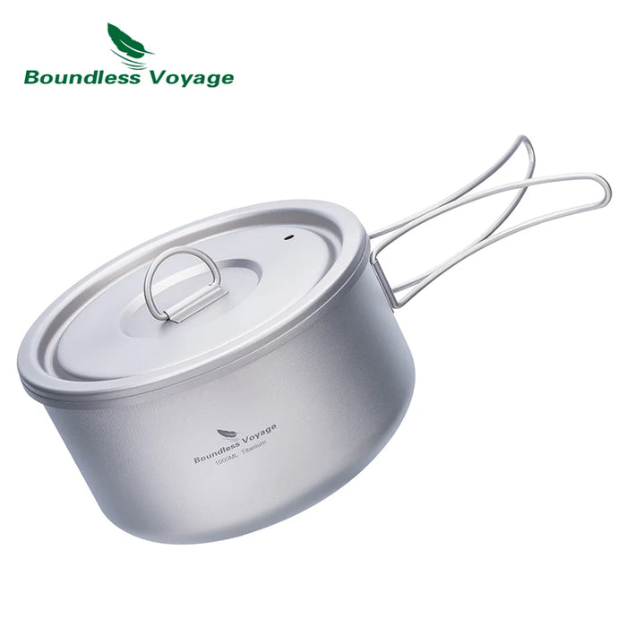 Boundless Voyage Titanium Camping Pot – Ultralight Outdoor Cooking Pot with Lid & Folding Handle