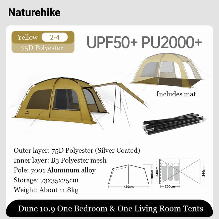 Naturehike Dune 10.9 Camping Tent – Spacious 4-6 Person Tent with Living Room & Bedroom