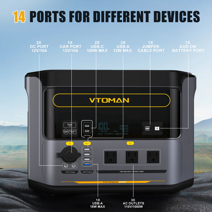 VTOMAN FlashSpeed 1000 Portable Power Station | 828Wh LiFePO4 Battery | 1000W (2000W Peak)