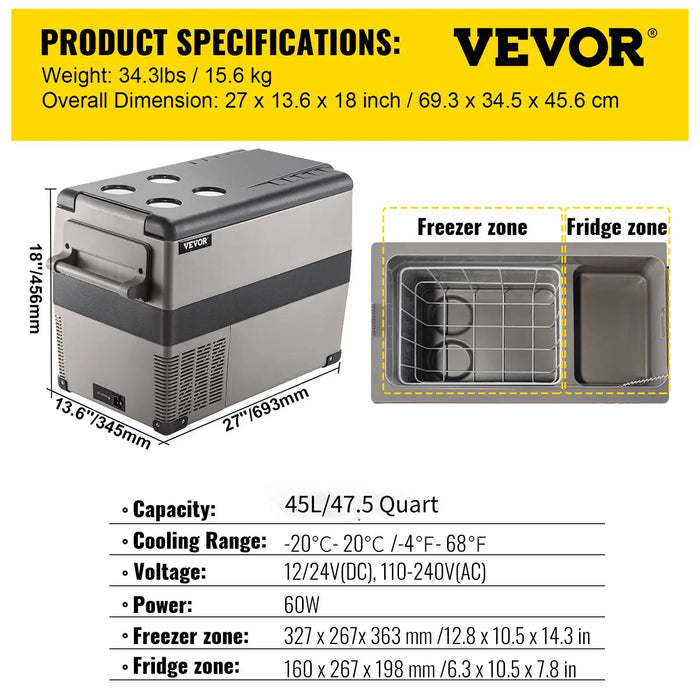 VEVOR Portable Car Refrigerator – 20L to 55L Mini Fridge Freezer for Camping & Travel