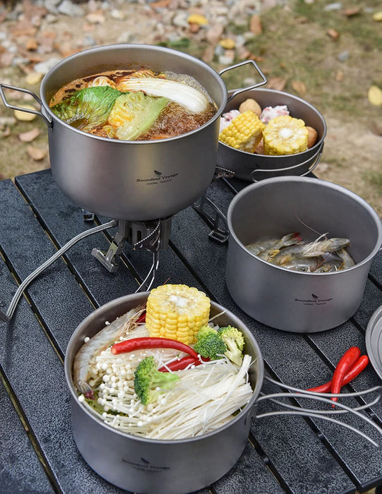 Boundless Voyage Titanium Camping Cookware Mess Kit – Lightweight Pot & Pan Set