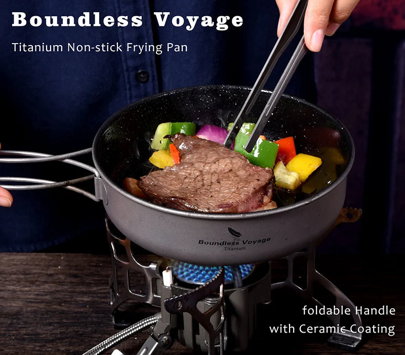 Boundless Voyage Titanium Camping Cookware Set – Kettle, Pot & Frying Pan Combo