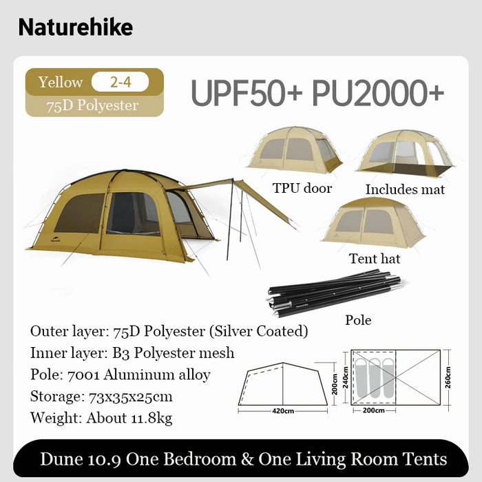 Naturehike Dune 10.9 Camping Tent – Spacious 4-6 Person Tent with Living Room & Bedroom