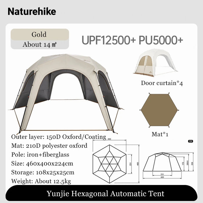 Naturehike Hexagonal Awning Tent – Quick-Opening Sunshade Canopy for Outdoor Camping & Travel