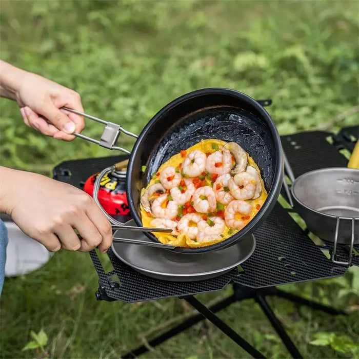 Boundless Voyage 18.8/22CM Titanium Non-Stick Camping Frying Pan with Folding Handle