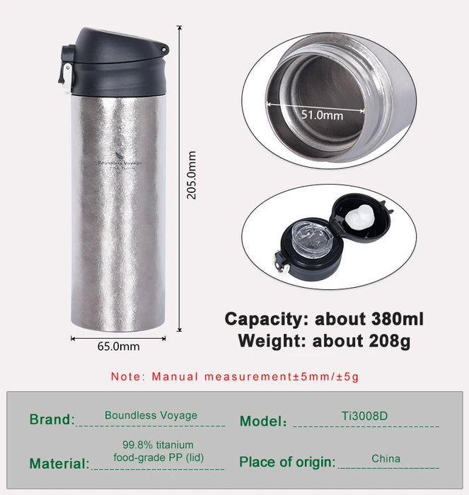 Boundless Voyage Titanium Double-Walled Vacuum Mug – 380ml Thermal Insulation Cup for Coffee & Tea