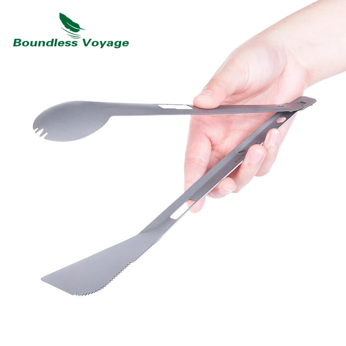 Boundless Voyage 4-in-1 Titanium Alloy Multi-Utensil – Spork, Shovel, Spatula & Tong