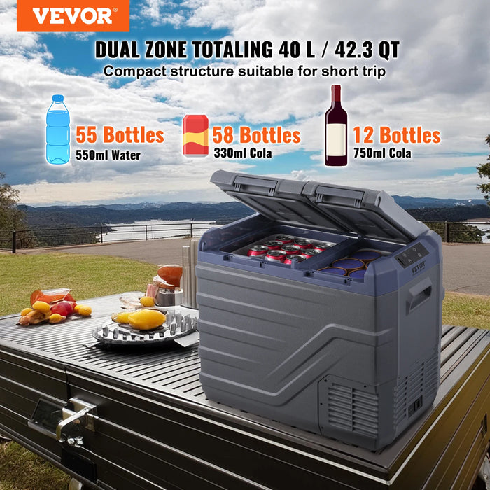 VEVOR Dual Zone Portable Car Refrigerator – 35L, 45L & 55L Compressor Freezer