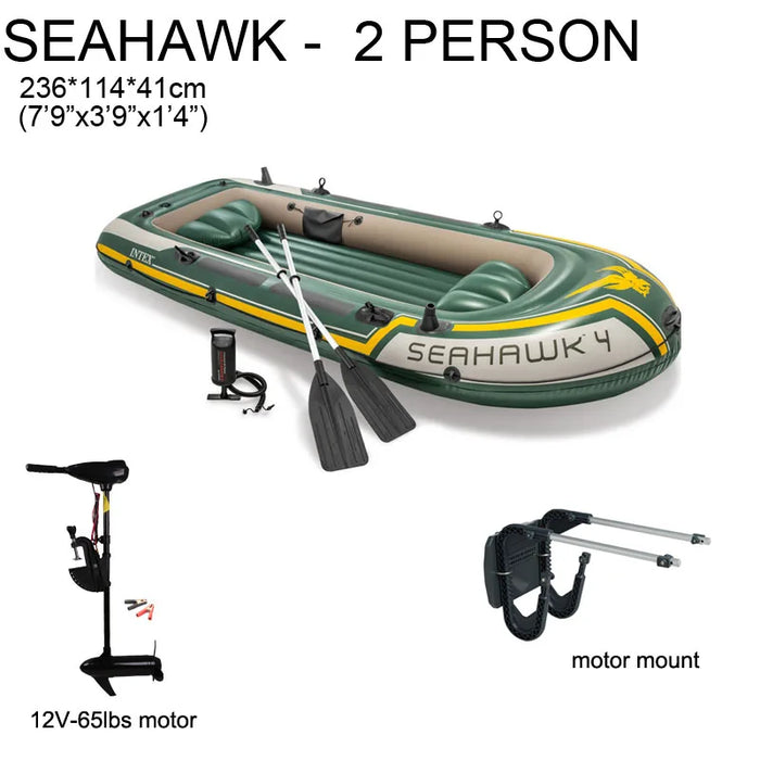 INTEX SEAHAWK 2 Inflatable Fishing Boat – 2-Person PVC Boat with Motor Mount & Accessories