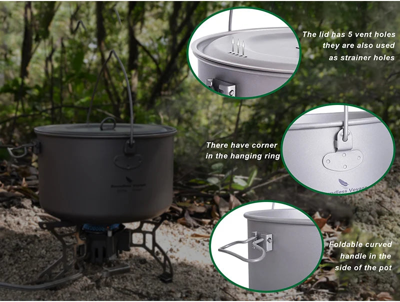 Boundless Voyage Titanium Camping Cookware Set – Kettle, Pot & Frying Pan Combo