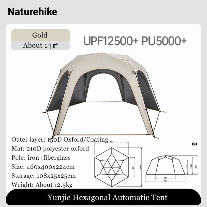 Naturehike Hexagonal Awning Tent – Quick-Opening Sunshade Canopy for Outdoor Camping & Travel