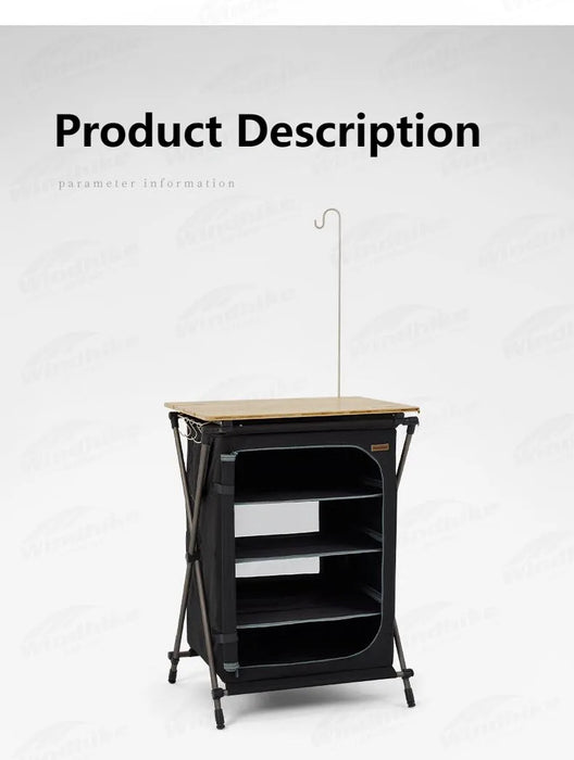 Naturehike Camping BBQ Cook Cabinet – 5-Layer Folding Outdoor Kitchen Storage Shelf with Lamp Pole