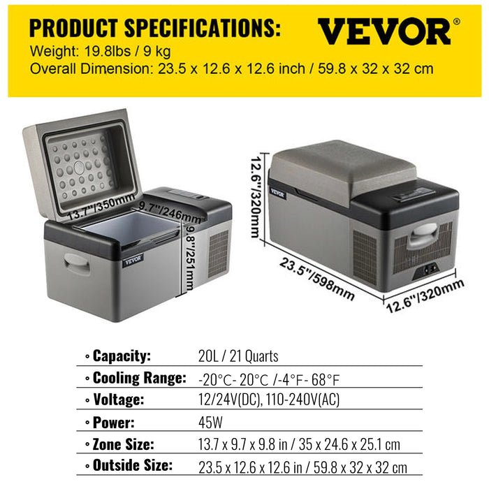 VEVOR Portable Car Refrigerator – 20L to 55L Mini Fridge Freezer for Camping & Travel