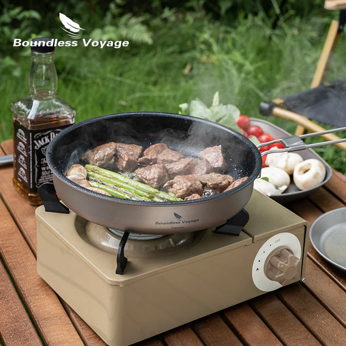 Boundless Voyage 18.8/22CM Titanium Non-Stick Camping Frying Pan with Folding Handle