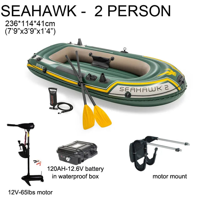 INTEX SEAHAWK 2 Inflatable Fishing Boat – 2-Person PVC Boat with Motor Mount & Accessories