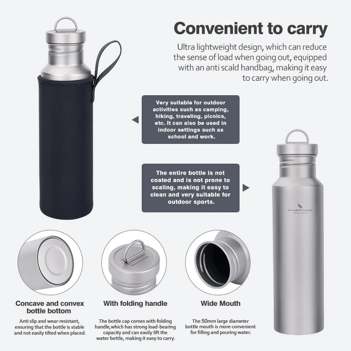 Boundless Voyage Titanium Water Bottle – 750ml with Folding Handle Lid