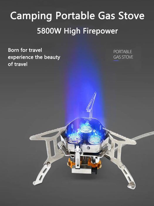 5800W Portable Camping Gas Stove – Windproof 3-Head High-Power Burner | Foldable & Lightweight Outdoor Cooking Gear