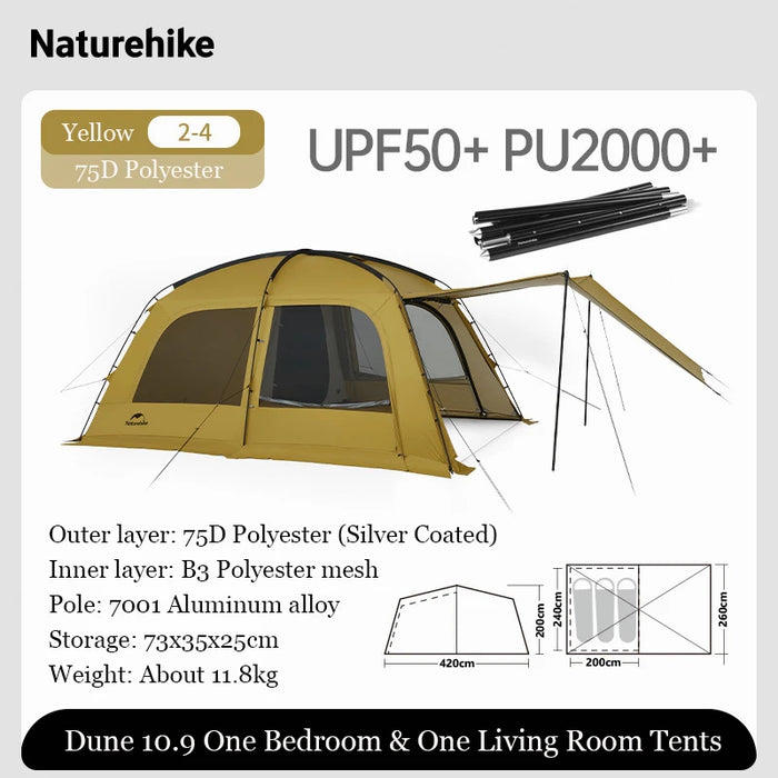 Naturehike Dune 10.9 Camping Tent – Spacious 4-6 Person Tent with Living Room & Bedroom