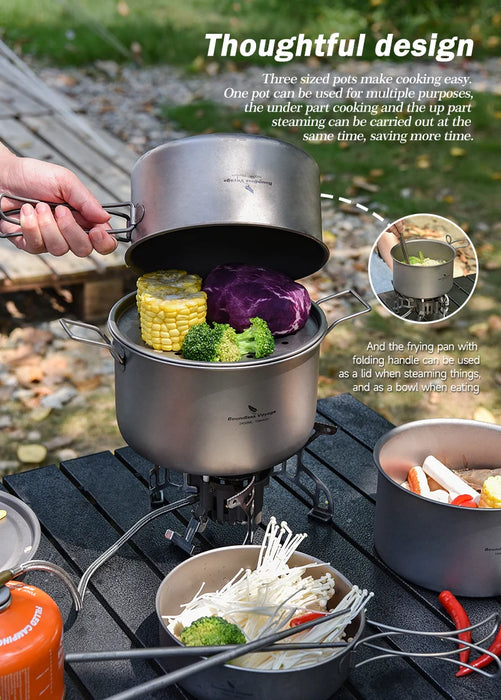 Boundless Voyage Titanium Camping Cookware Mess Kit – Lightweight Pot & Pan Set