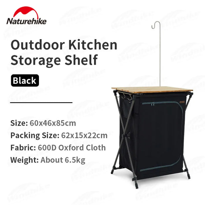 Naturehike Camping BBQ Cook Cabinet – 5-Layer Folding Outdoor Kitchen Storage Shelf with Lamp Pole