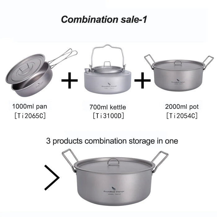 Boundless Voyage Titanium Camping Cookware Set – Kettle, Pot & Frying Pan Combo