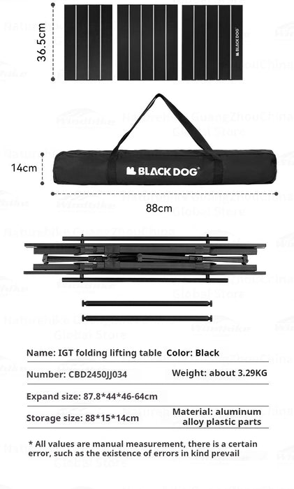 Naturehike BLACKDOG IGT Folding Camping Table – Adjustable Aluminum Alloy Portable Outdoor Table