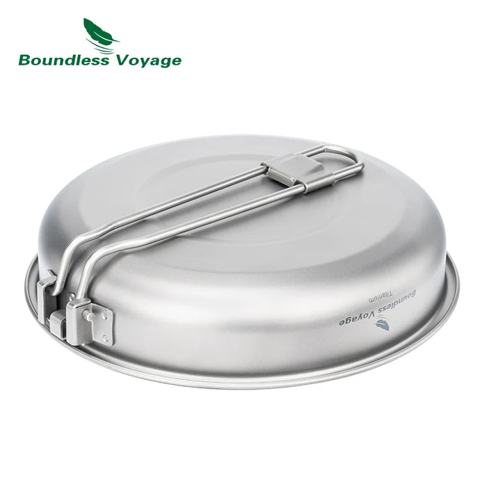 Boundless Voyage 18.8/22CM Titanium Non-Stick Camping Frying Pan with Folding Handle