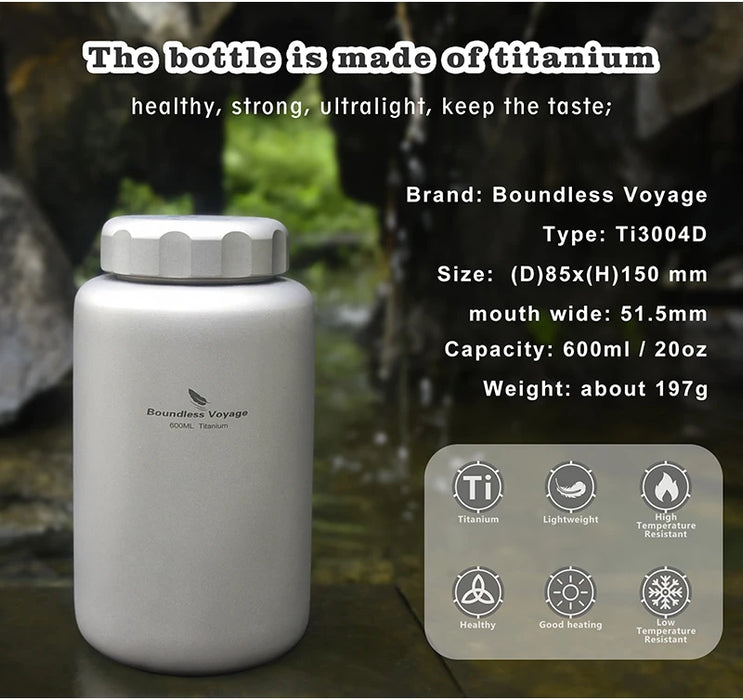 Boundless Voyage Titanium Water Bottle – 1050ml Outdoor Sports & Camping Canteen