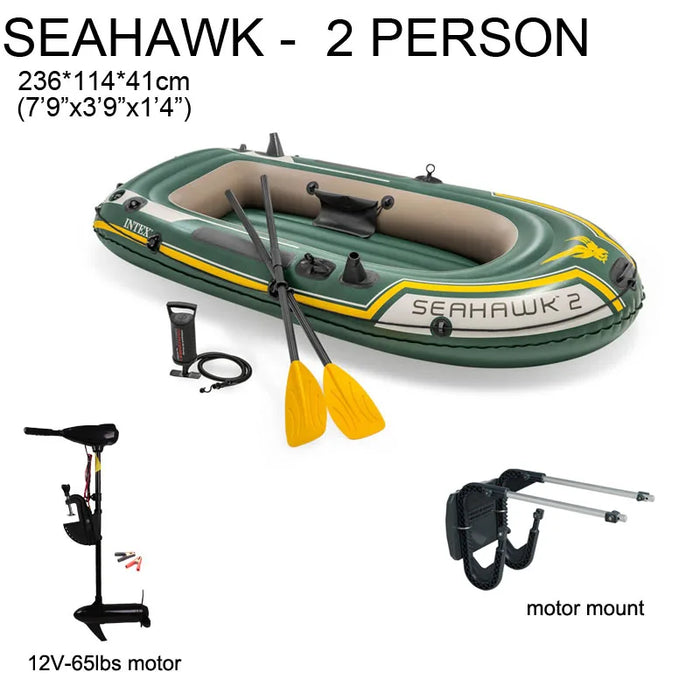 INTEX SEAHAWK 2 Inflatable Fishing Boat – 2-Person PVC Boat with Motor Mount & Accessories