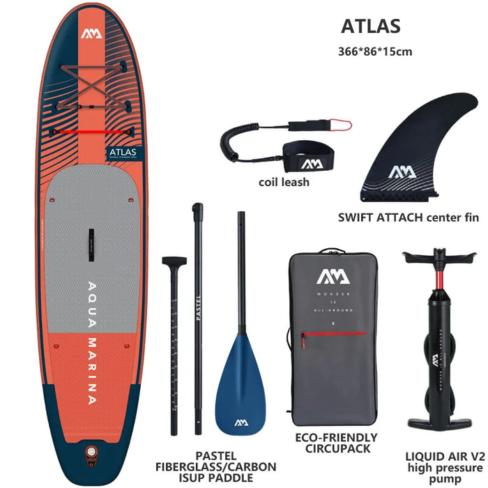 AQUA MARINA ATLAS 2023 Inflatable Stand-Up Paddle Board – 12'0" SUP for Surfing & Water Sports