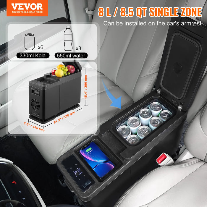 VEVOR 8L Car Armrest Refrigerator – Portable 12V Freezer & Cooler