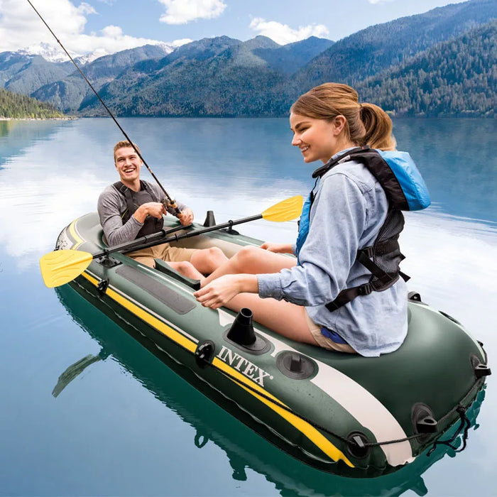 INTEX SEAHAWK 2 Inflatable Fishing Boat – 2-Person PVC Boat with Motor Mount & Accessories