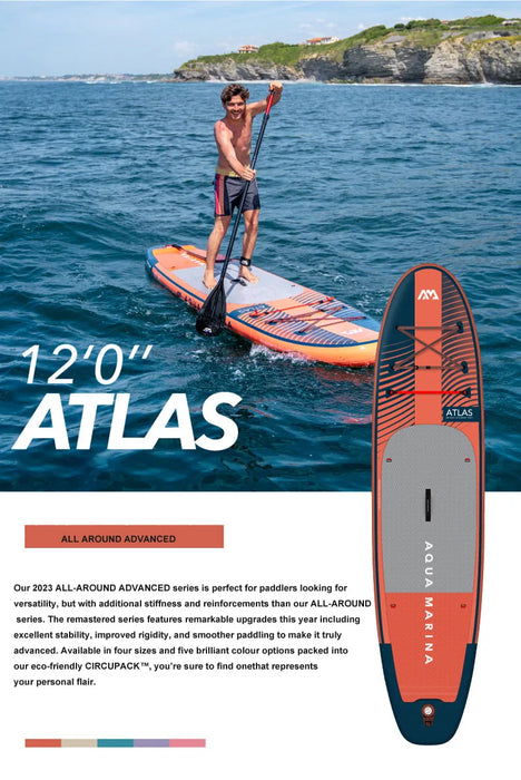 AQUA MARINA ATLAS 2023 Inflatable Stand-Up Paddle Board – 12'0" SUP for Surfing & Water Sports