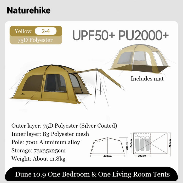 Naturehike Dune 10.9 Camping Tent – Spacious 4-6 Person Tent with Living Room & Bedroom