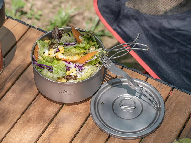 Boundless Voyage Titanium Camping Pot – Ultralight Outdoor Cooking Pot with Lid & Folding Handle