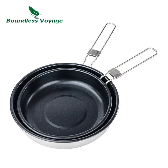 Boundless Voyage 18.8/22CM Titanium Non-Stick Camping Frying Pan with Folding Handle