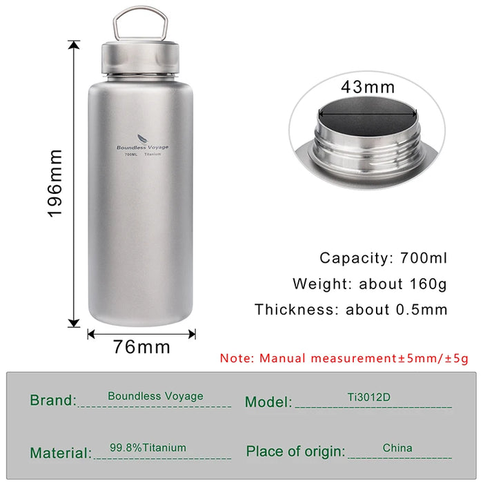 Boundless Voyage 700ml Titanium Sports Bottle – Lightweight, Durable & Wide-Mouth Design