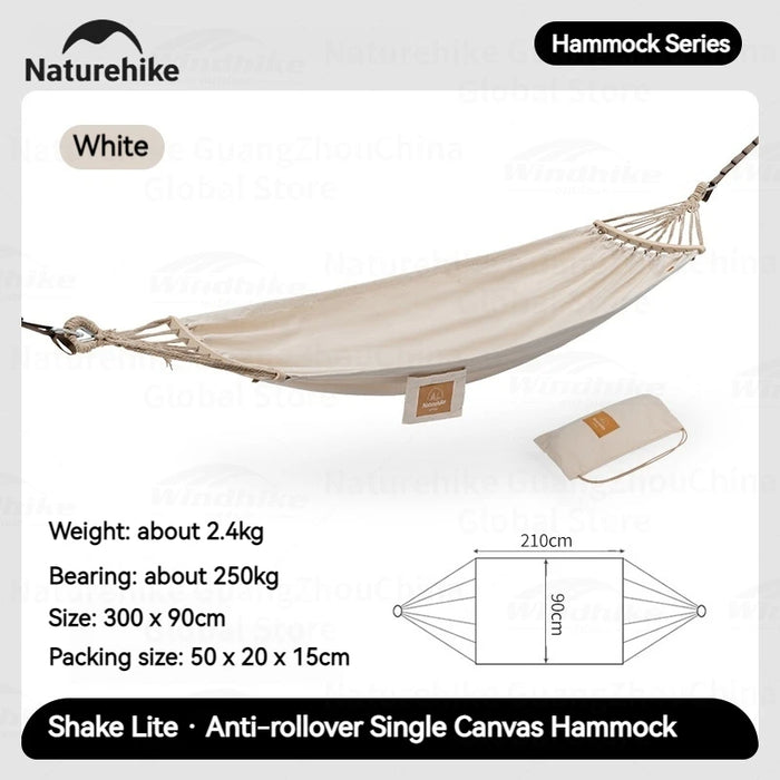 Naturehike Canvas Hammock – Anti-Rollover Single Camping Swing Bed with 250kg Capacity