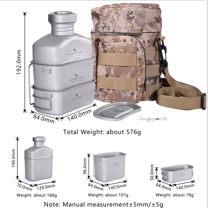 Boundless Voyage Titanium Military Canteen Set – Ultralight & Durable Outdoor Cooking Gear