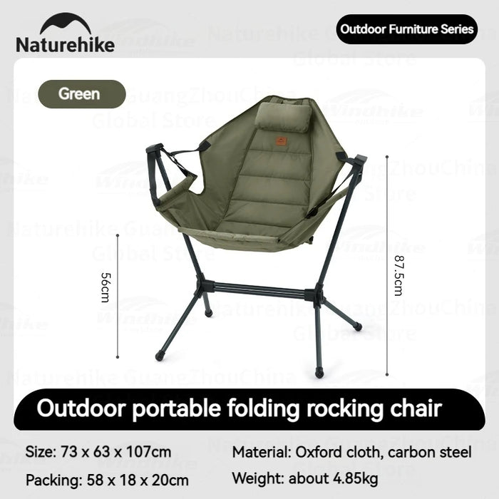 Naturehike Foldable Rocking Chair – Adjustable, Lightweight & Portable Camping Armchair with Backrest and Pillow