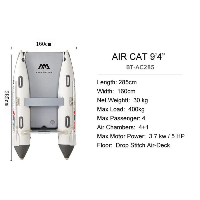 AQUA MARINA AIRCAT Inflatable Catamaran | Double-Tube Drop Stitch Floor for Fishing & Water Sports