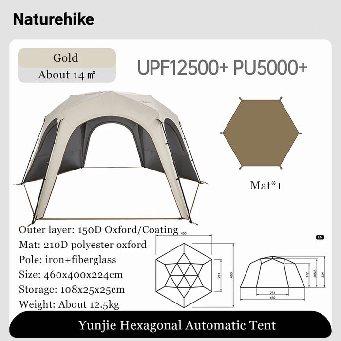 Naturehike Hexagonal Awning Tent – Quick-Opening Sunshade Canopy for Outdoor Camping & Travel