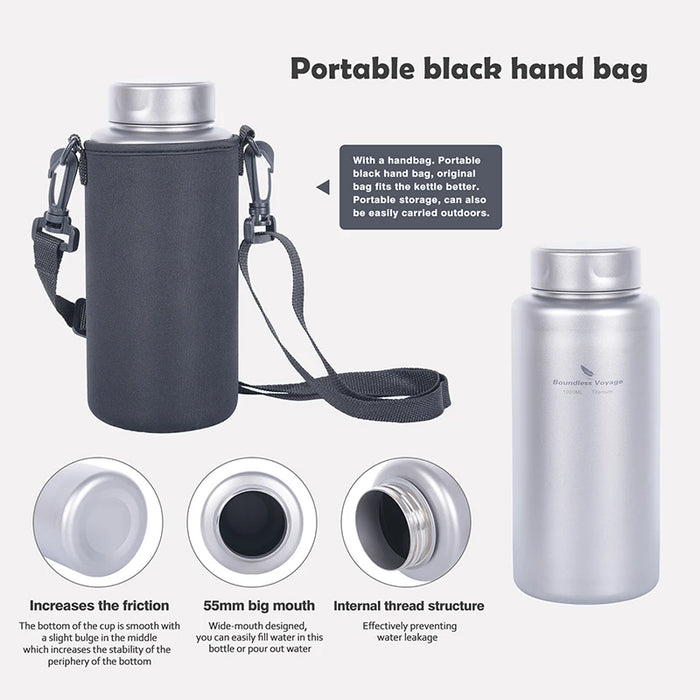 Boundless Voyage Wide Mouth Titanium Sports Water Bottle – 1L Leakproof Outdoor Bottle