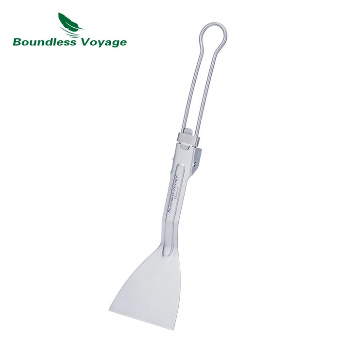 Boundless Voyage Titanium BBQ Spatula – Folding Handle Beefsteak Frying Shovel