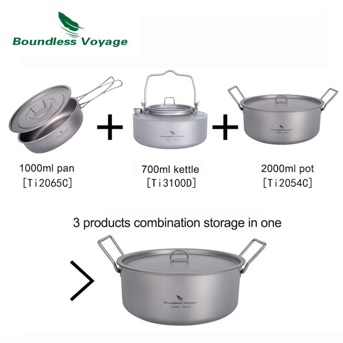 Boundless Voyage Titanium Camping Cookware Set – Kettle, Pot & Frying Pan Combo