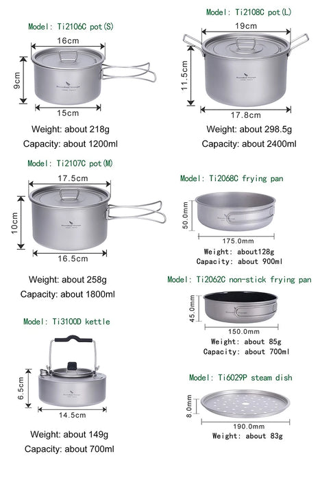 Boundless Voyage Titanium Camping Cookware Mess Kit – Lightweight Pot & Pan Set