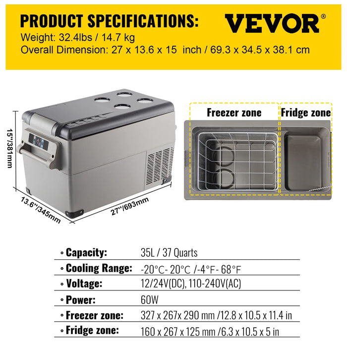 VEVOR Portable Car Refrigerator – 20L to 55L Mini Fridge Freezer for Camping & Travel