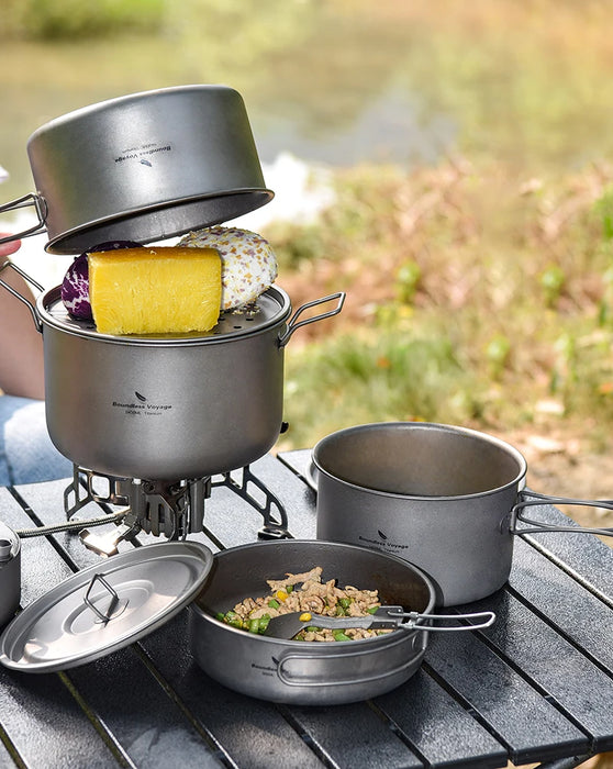 Boundless Voyage Titanium Camping Cookware Mess Kit – Lightweight Pot & Pan Set