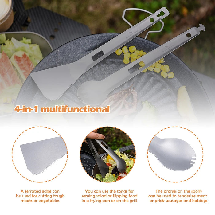 Boundless Voyage 4-in-1 Titanium Alloy Multi-Utensil – Spork, Shovel, Spatula & Tong