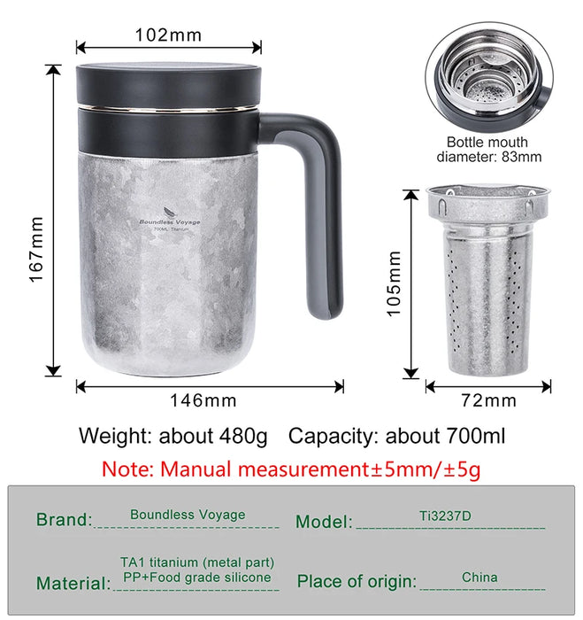 Boundless Voyage 0.7L Titanium Double-Walled Travel Mug – Insulated Coffee & Tea Cup